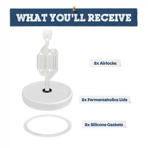 White Wide Mouth Mason Jar Fermentation Lids With S-Airlocks